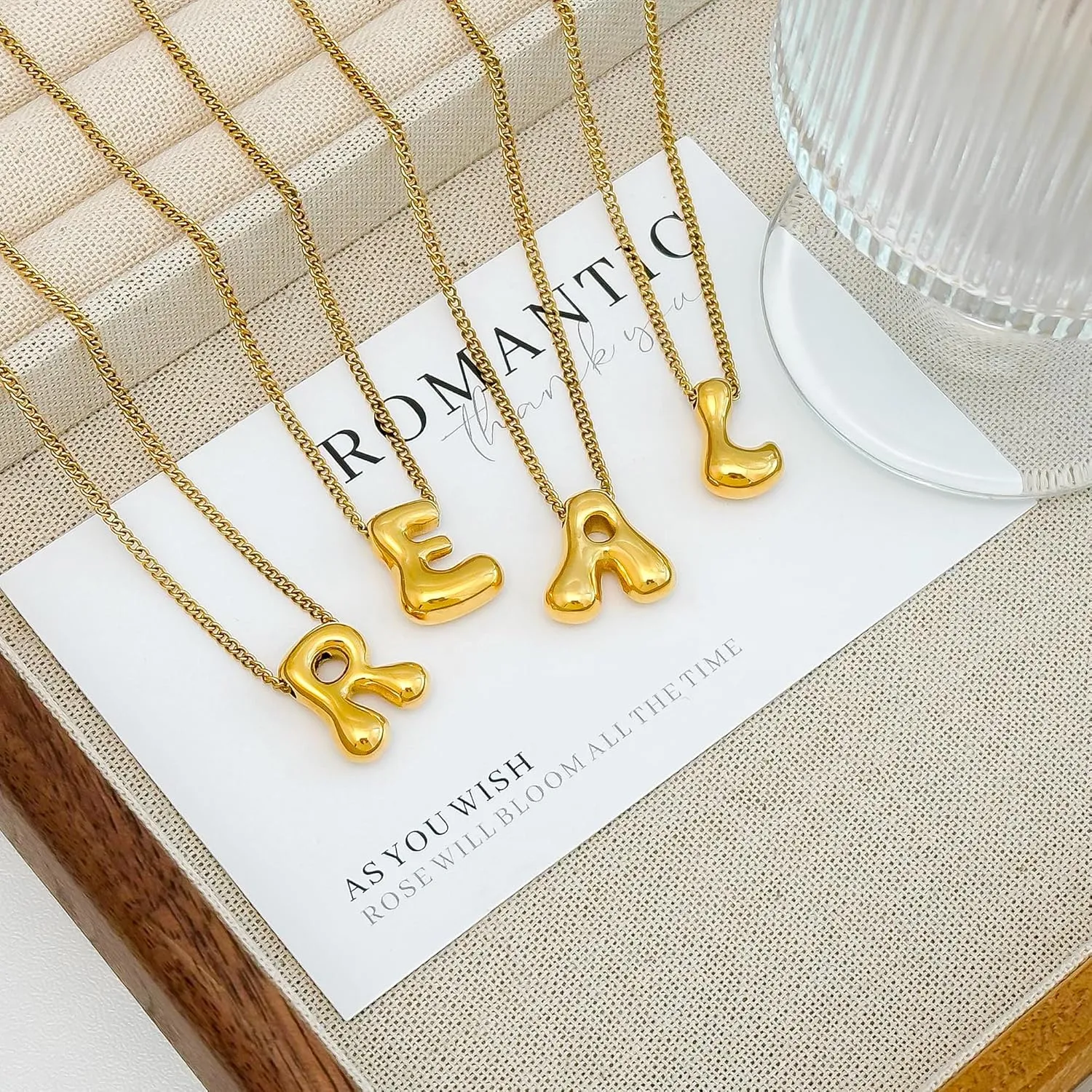 Gold Plated Initial Necklace, Women's Bubble Letter Pendant Necklace, Dainty Letter Initial Jewelry, Bubble Initial A-Z Gold Necklace for Girls
