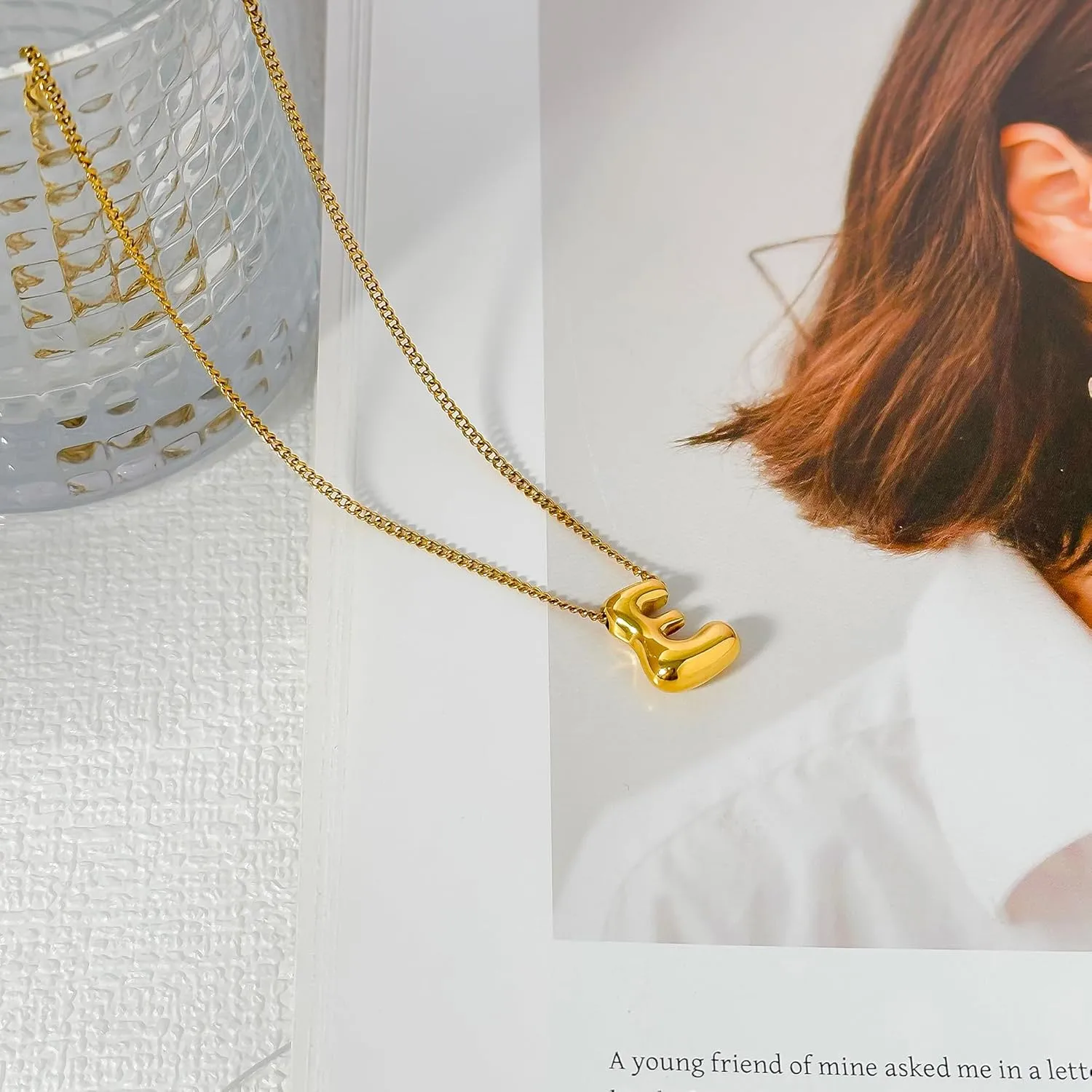 Gold Plated Initial Necklace, Women's Bubble Letter Pendant Necklace, Dainty Letter Initial Jewelry, Bubble Initial A-Z Gold Necklace for Girls