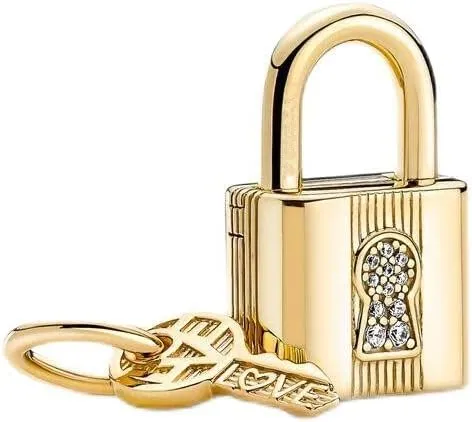 Gold plating Keys and locks Charm 925 Sterling Silver Pendant,Jewelry Bead Gift for Women Bracelet&Necklace