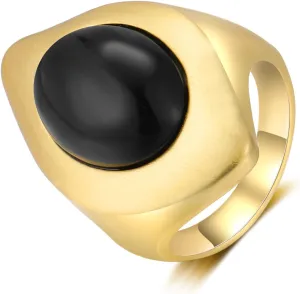 Gold Rings for Women - Chunky Gold Rings Black Onyx White Stone - Gold Plated Non Tarnish Vintage Statement Rings Jewelry