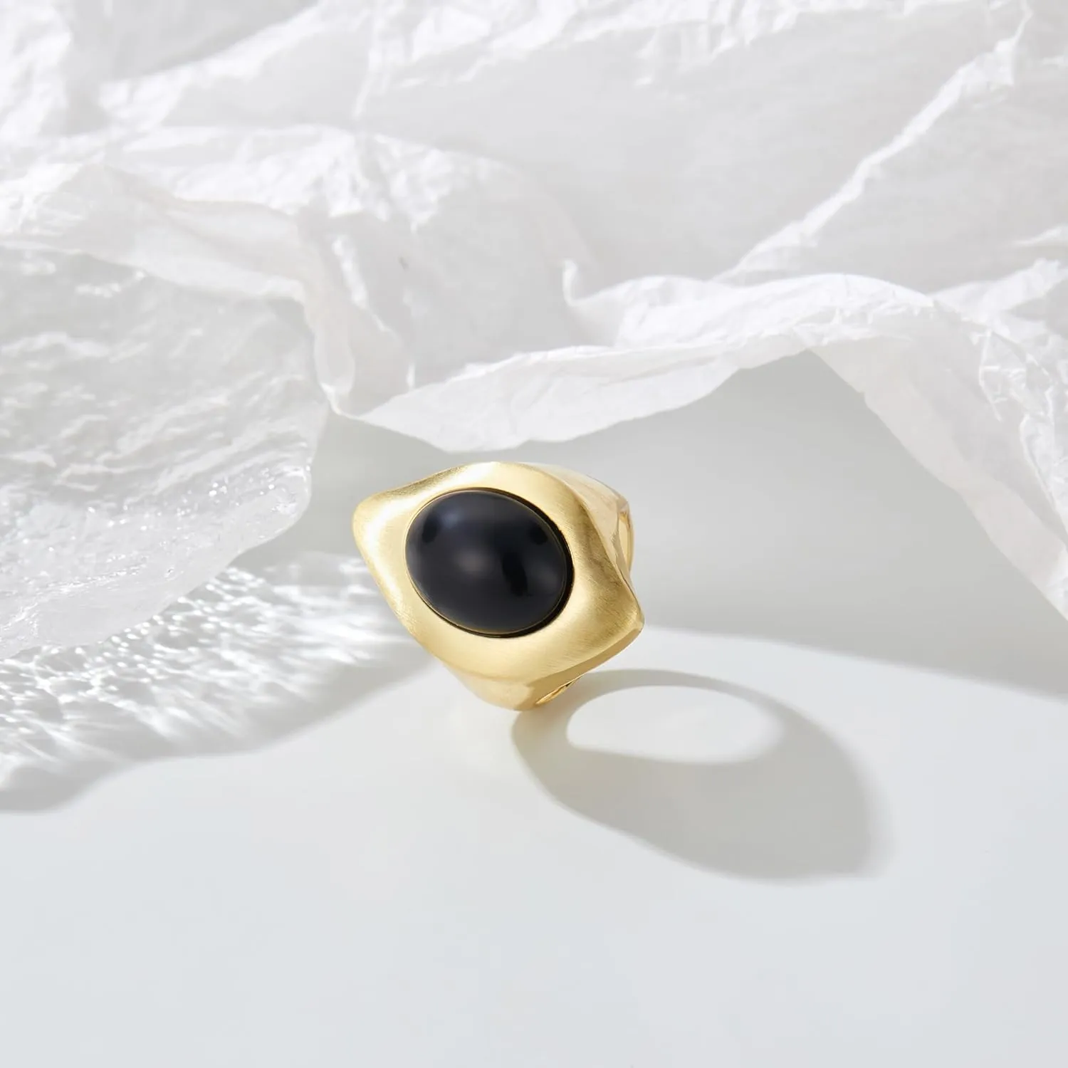 Gold Rings for Women - Chunky Gold Rings Black Onyx White Stone - Gold Plated Non Tarnish Vintage Statement Rings Jewelry