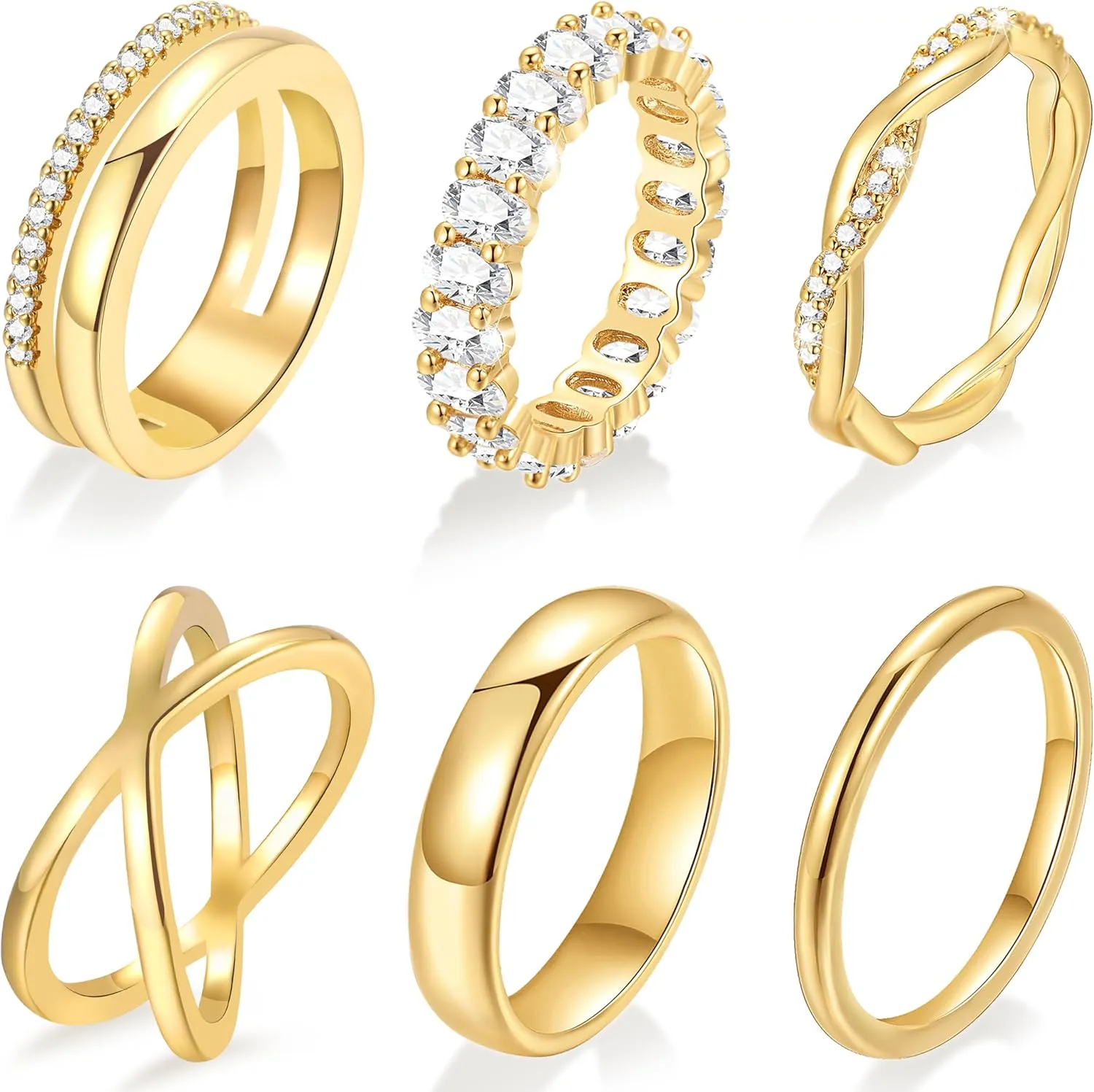 Gold Stackable Rings Set for Women, 14k Gold Plated Stacking CZ Thumb Rings Non Tarnish, Dainty Gold Knuckle Chunky Rings for Gift Size 5/6/7/8/9/10
