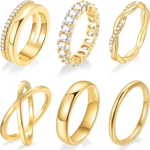 Gold Stackable Rings Set for Women, 14k Gold Plated Stacking CZ Thumb Rings Non Tarnish, Dainty Gold Knuckle Chunky Rings for Gift Size 5/6/7/8/9/10