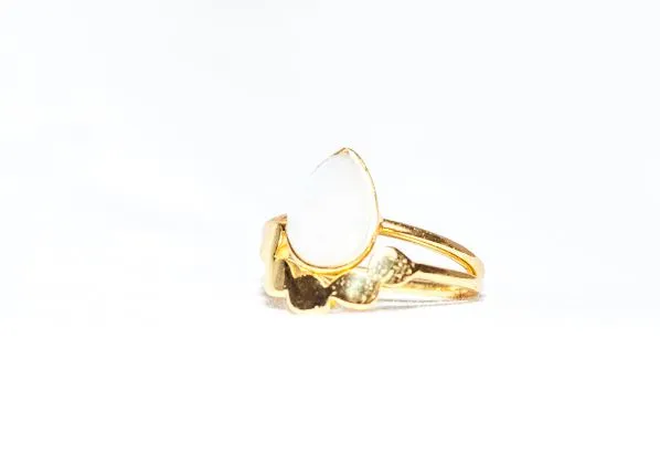 Gold Vermeil Twin Ring in Rainbow Moonstone