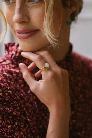 Gold Vermeil Twin Ring in Rainbow Moonstone