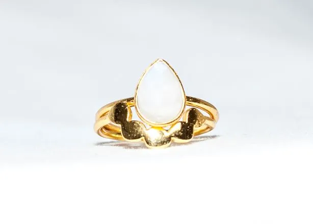 Gold Vermeil Twin Ring in Rainbow Moonstone