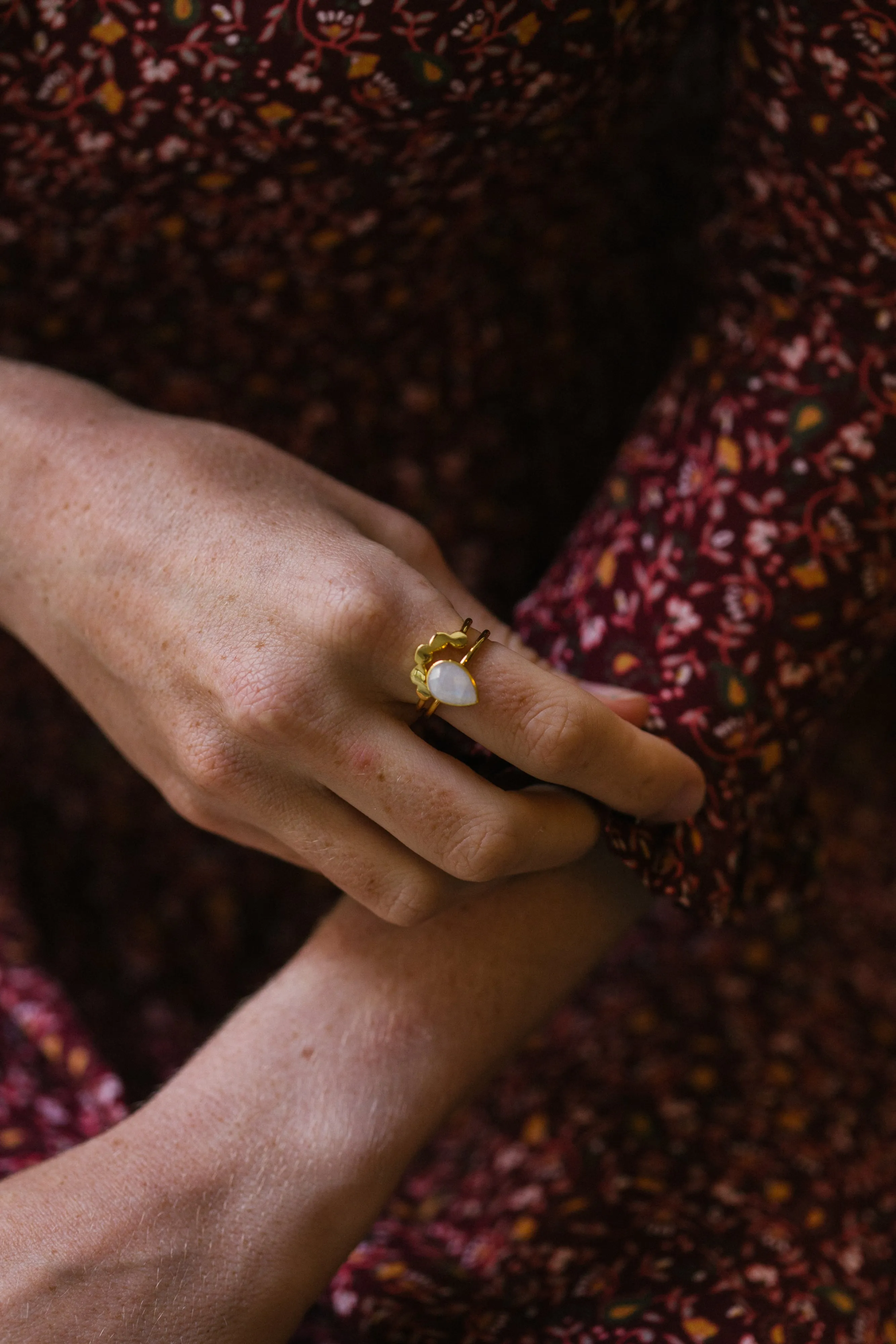 Gold Vermeil Twin Ring in Rainbow Moonstone