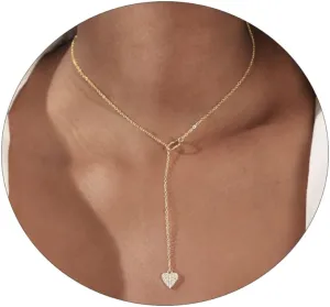 Gold Y Necklace for Women 14K Gold Plated Y-Shaped Drop Necklaces CZ Long Necklace Cubic Zirconia Pendant Layered Long Lariat Necklace Women Jewelry