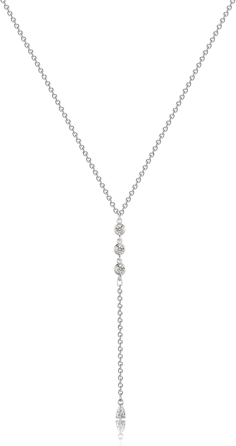 Gold Y Necklace for Women 14K Gold Plated Y-Shaped Drop Necklaces CZ Long Necklace Cubic Zirconia Pendant Layered Long Lariat Necklace Women Jewelry