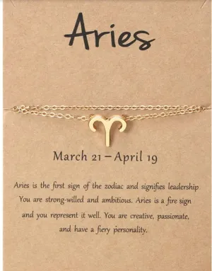 Gold Zodiac Sign Anklet  14K Gold Plated Double-Layer Chain with Horoscope Charm