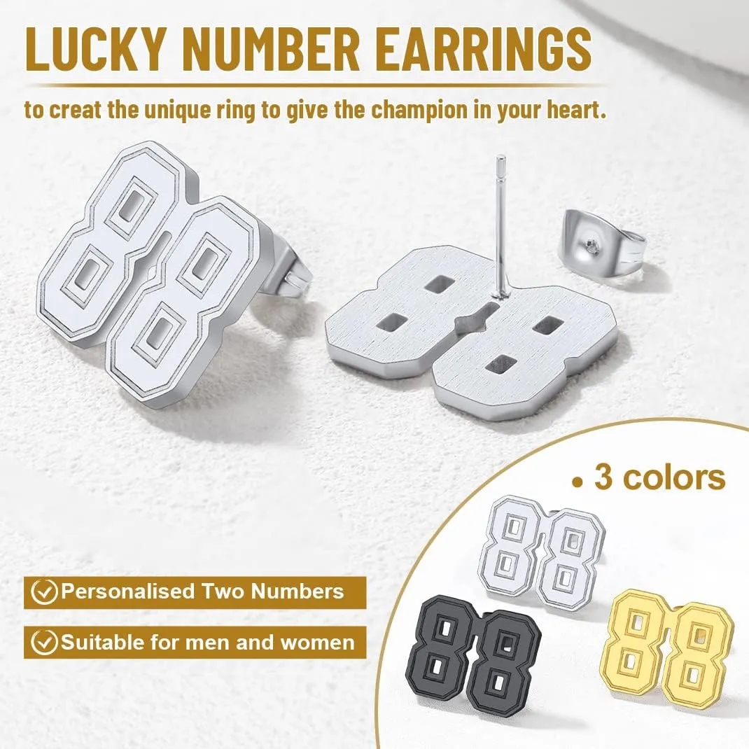 GoldChic Jewelry Sport Number Earrings for Men, Custom Name Stud Earrings For Sport Players Fans, Stainless Steel Baseball Basketball Football Soccer Volleyball Ear Jewelry Gift For Athlete