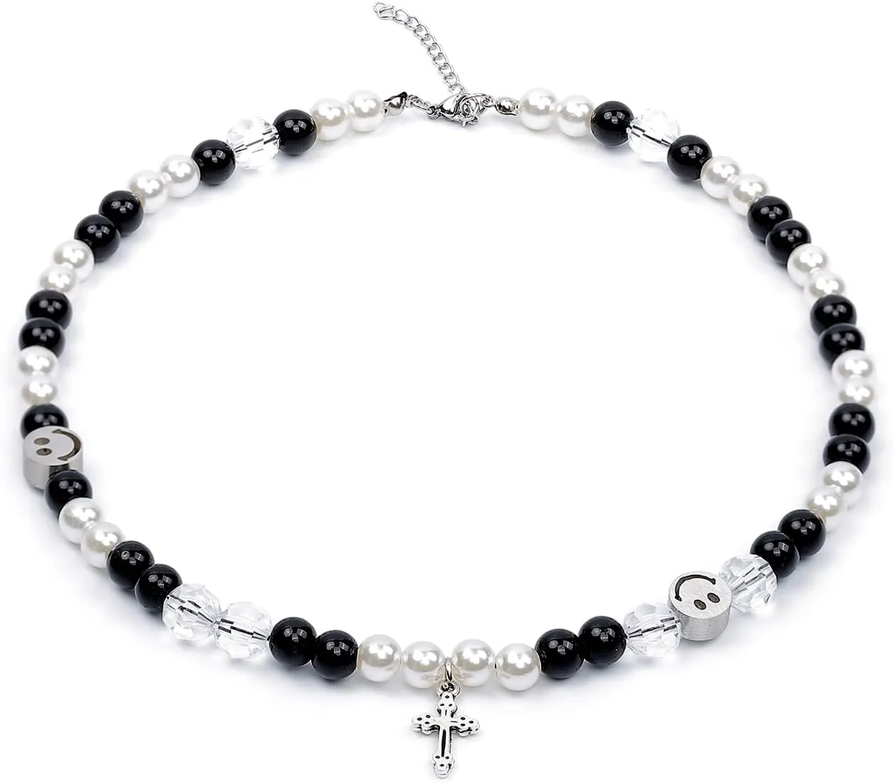 Gothic Cross Charm Pendant Necklaces Y2k Fashion Black Beads Pearls Chain Choker Necklace for Women Men Jewelry Gifts