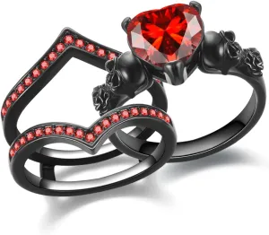 Gothic Skull Engagement Ring Sets Promise Eternity Band Rings Cubic Zirconia Wedding Anniversary Promise Rings Bridal Cocktail Party Biker Jewelry