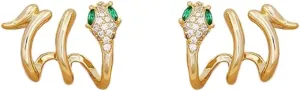 Green CZ Snake Cuff Wrap Stud Earrings for Women 925 Sterling Silver Post 14K Gold Plated Unique Animal Studs Punk Hypoallergenic Fashion Jewelry Party Christmas Gifts