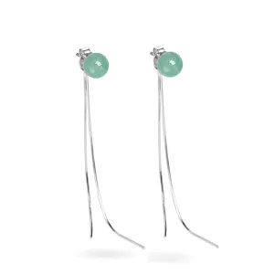 Green Jade Drop Hanging Threader Jewelry for Women,Vintage 925 Sterling Silver Jade Drop Earrings,Good Luck Handmade Dangle Earrings Gift for Birthday Anniversary (Ear thread nail)