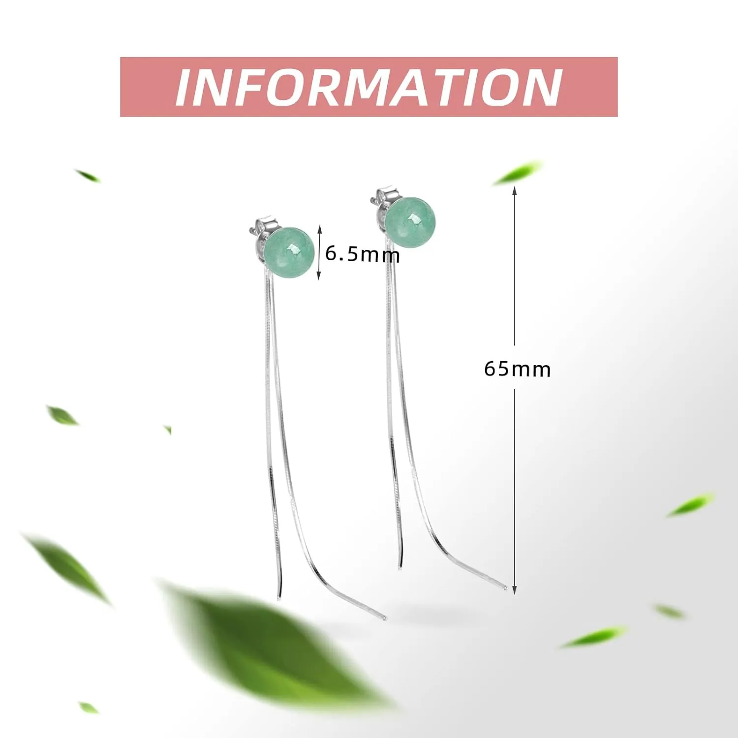 Green Jade Drop Hanging Threader Jewelry for Women,Vintage 925 Sterling Silver Jade Drop Earrings,Good Luck Handmade Dangle Earrings Gift for Birthday Anniversary (Ear thread nail)