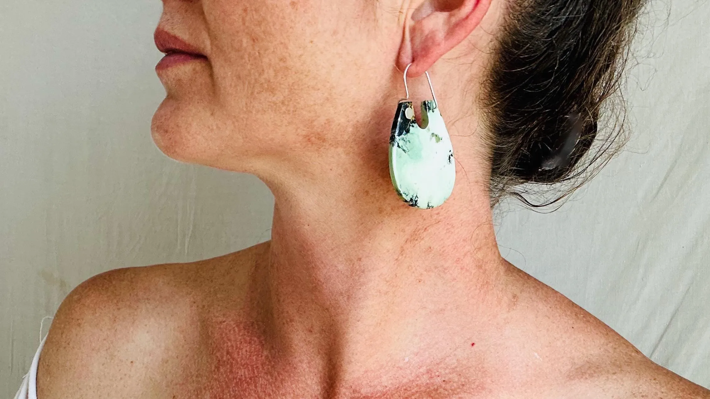 Green Turquoise Earrings. Sterling Silver. Pale Green Stone. Handcrafted Earrings. 2482