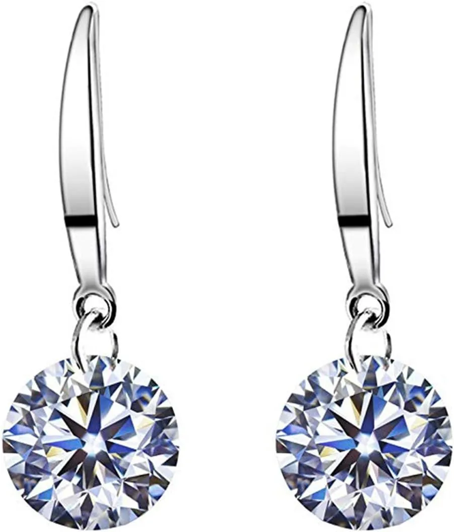Greendou Fashion Jewelry 14k White Gold Plated 8.5 mm Naked Drill Sparkle Crystal Dangle Earrings (White)