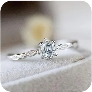 Greendou Fashion Jewelry 925 Sterling Silver Dainty Blue Crystal Ring for Women Simple Style Square Engagement Finger Ring Ladies Fashion Jewelry (10)