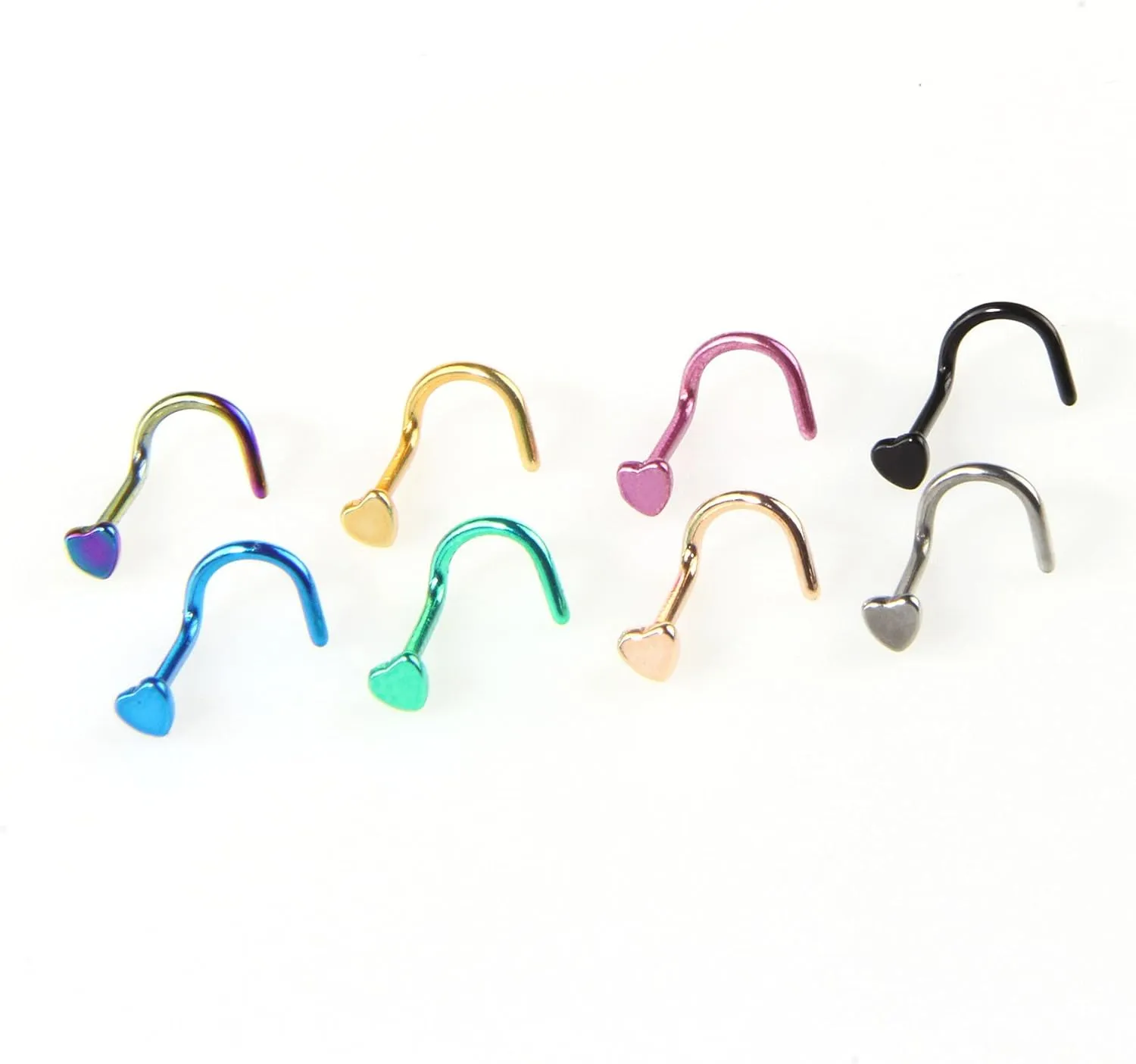 Greendou Fashion Jewelry Stainless Steel Heart Nose Rings Set Screw Nose Studs Piercing Jewelry,20G (Pink)