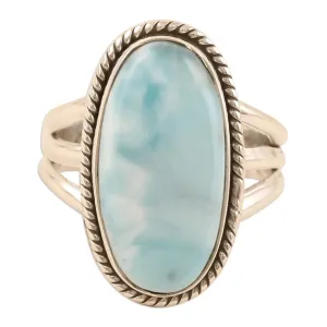 Hand Made Larimar and Sterling Silver Single Stone Ring, Piece of Sky" Handmade Statement Rings, Vintage Style, Unique Jewelry, Rear Gemstone Ring, Dominican Republic Larimar Ring, Women Ring
