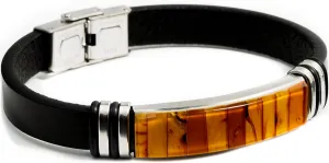 Handmade Baltic Amber Mosaics Bracelet with Leatherette Band, Stainless Steel Clasp, ideal for 7.4 in Wrist Size, Adjustable, Baltic Amber Jewelry for Adults, Unisex (Cognac and dark honey)