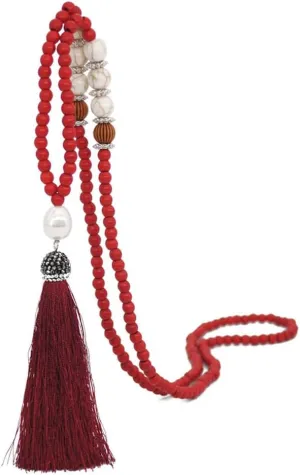 Handmade Multicolor Long Tassel Fringe Pendant Necklace Turquoise Pearl Crystal Mala Beads Necklace for Women Ethnic Boho Prayer Jewelry