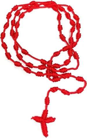 Handmade Rosary Cross Pendant Long Braided String Knotted Catholic Religion Adjustable Colorful Cord Rope Necklace Lucky Protection Keepsake Jewelry for Women Men