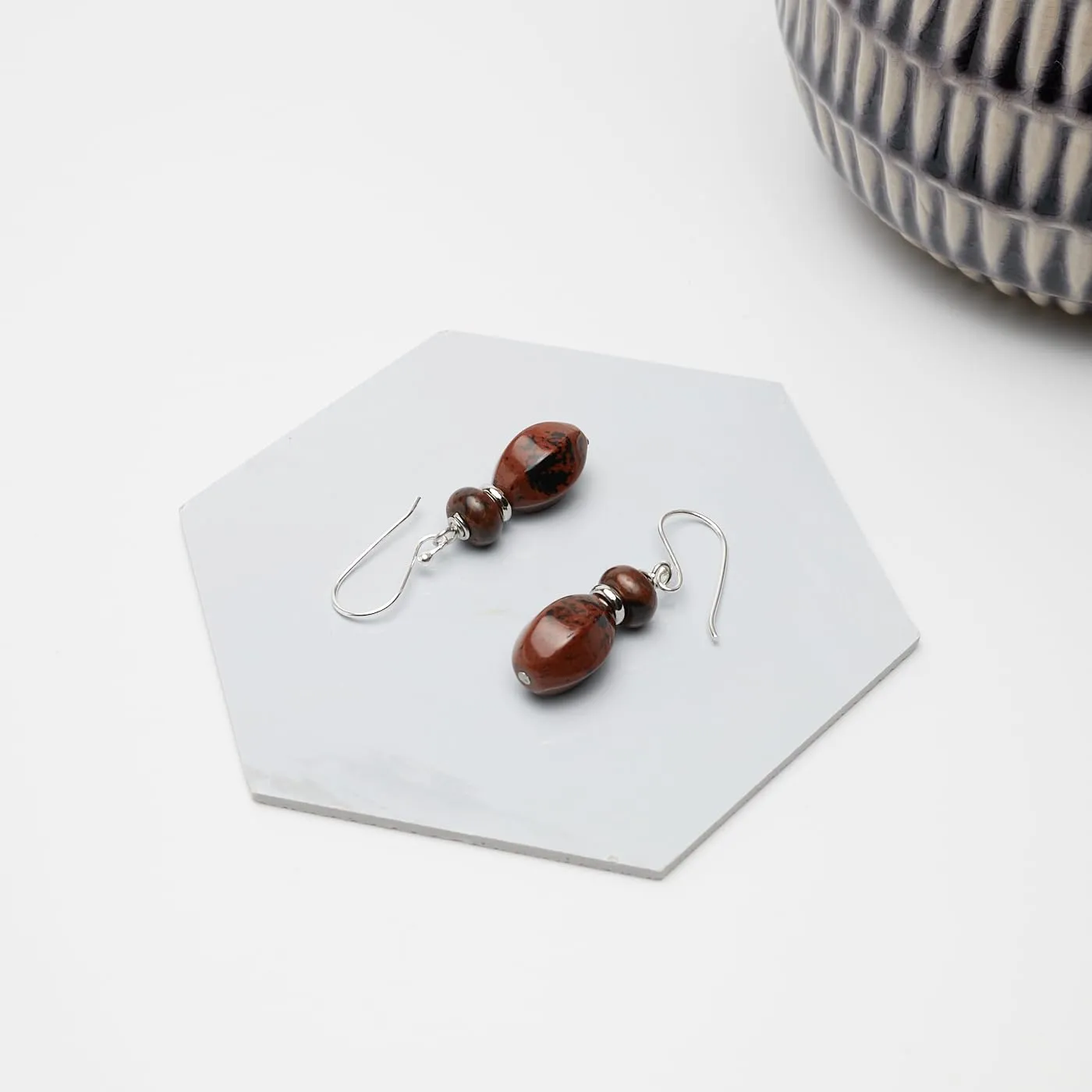Handmade Women's Natural Gemstone and Sterling Silver Dangle Drop Earrings | Gift Ideas for Women, Girls (Jasper)