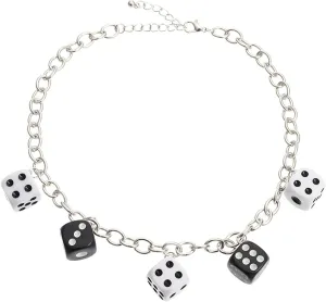 Harajuku Cute Colorful Dices Beaded Pendant Necklave Punk Funny Acrylic Dice Strand Choker Necklace Party Game Hip Hop Jewelry for Women Girls Gifts
