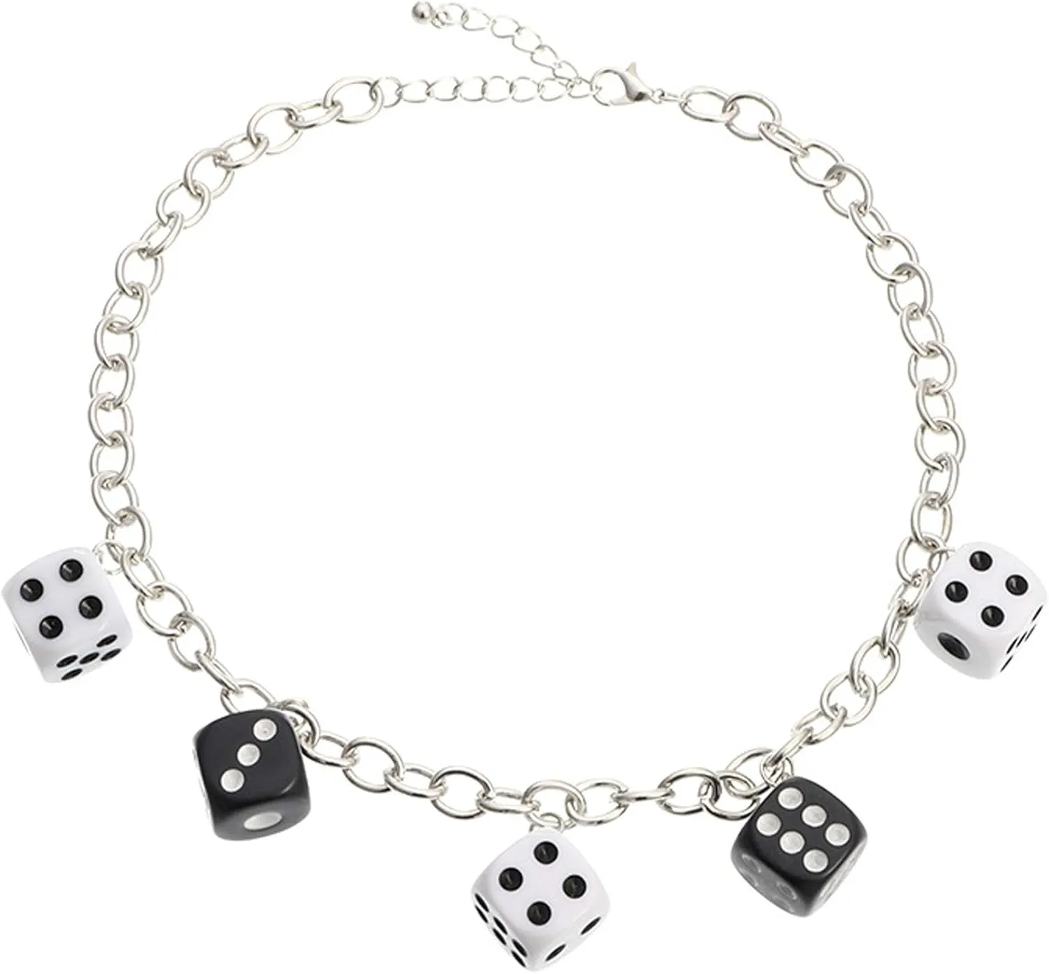 Harajuku Cute Colorful Dices Beaded Pendant Necklave Punk Funny Acrylic Dice Strand Choker Necklace Party Game Hip Hop Jewelry for Women Girls Gifts