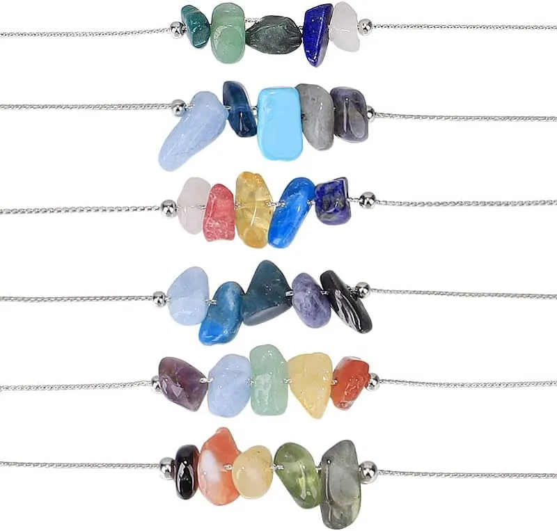 Healing Crystal Zodiac Necklace for Women Natural Stone Chakra Zodiac Sign Choker Necklaces 12 Constellation Raw Crystal Horoscope Astrology Birthday Jewelry Gifts