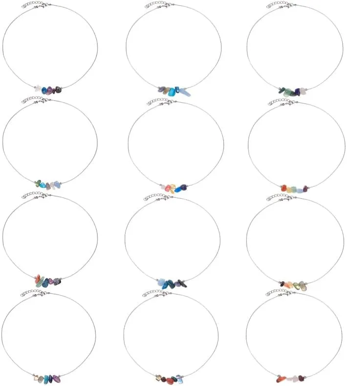 Healing Crystal Zodiac Necklace for Women Natural Stone Chakra Zodiac Sign Choker Necklaces 12 Constellation Raw Crystal Horoscope Astrology Birthday Jewelry Gifts