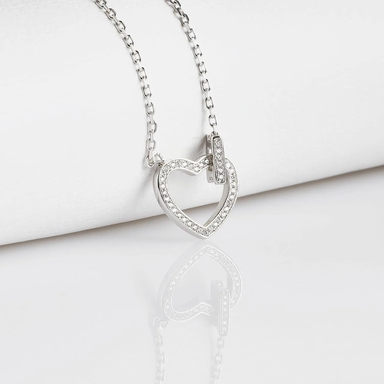 Heart Pendant Necklace for Women,Cubic Zirconia Set in Sterling Silver Heart Necklaces Charm Chain,Dainty Valentines Anniversary Birthday Jewelry Gifts for Women,Chain Length 17.7"
