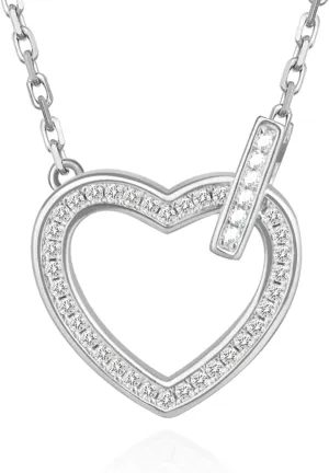 Heart Pendant Necklace for Women,Cubic Zirconia Set in Sterling Silver Heart Necklaces Charm Chain,Dainty Valentines Anniversary Birthday Jewelry Gifts for Women,Chain Length 17.7"