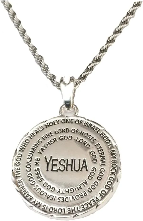 Hebrew & English Yeshua Silver Names of God Medallion Necklace - chain included