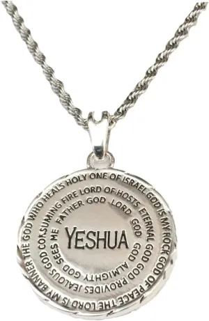 Hebrew & English Yeshua Silver Names of God Medallion Necklace - chain included