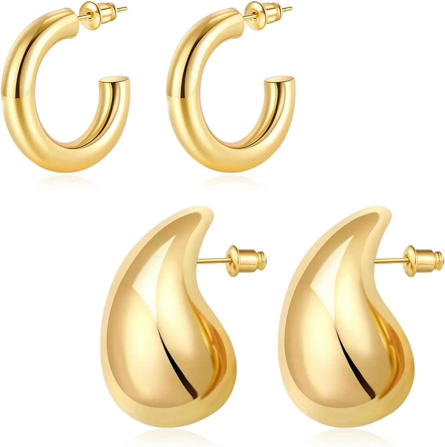 HEEYA Chunky Gold Hoop Earrings - Gold Hoops Earrings for Women - 14K Real Gold Plated Chunky Hoop Earrings for Girls - Hypoallergenic Gold Earrings with Gift Box