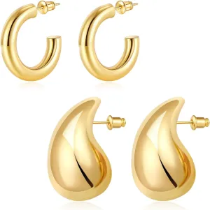 HEEYA Chunky Gold Hoop Earrings - Gold Hoops Earrings for Women - 14K Real Gold Plated Chunky Hoop Earrings for Girls - Hypoallergenic Gold Earrings with Gift Box