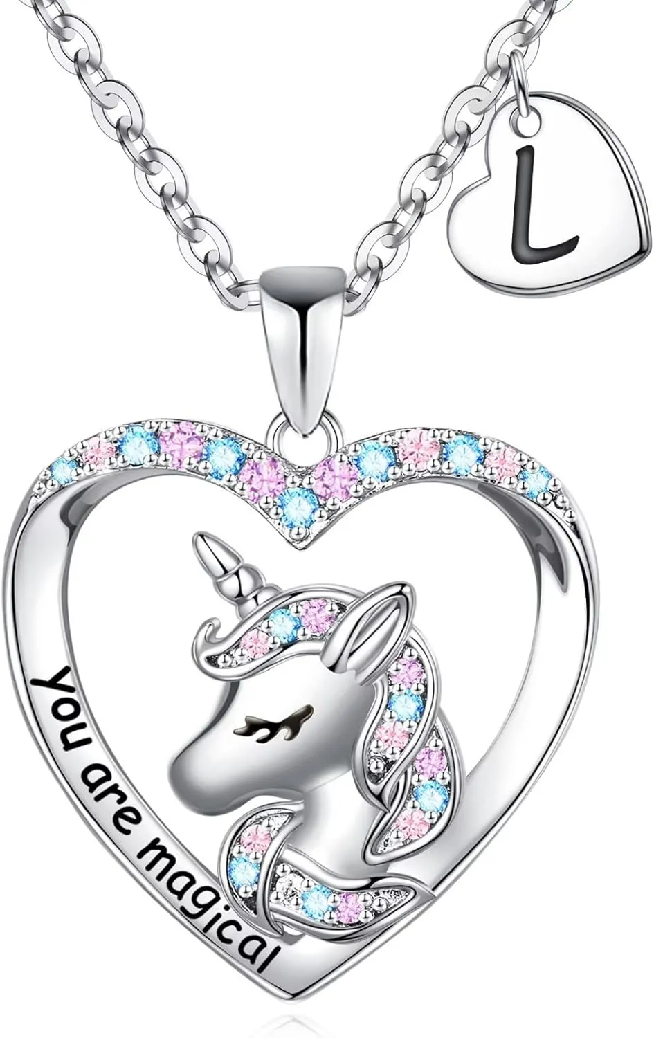 Hidepoo Unicorn Necklace for Girls Gifts - 14K White Gold Plated CZ Heart Pendant Unicorn Necklace Gifts Jewelry Letter Initial Unicorn Necklaces Unicorns Gifts Birthday Gifts for Girls Teen Girls