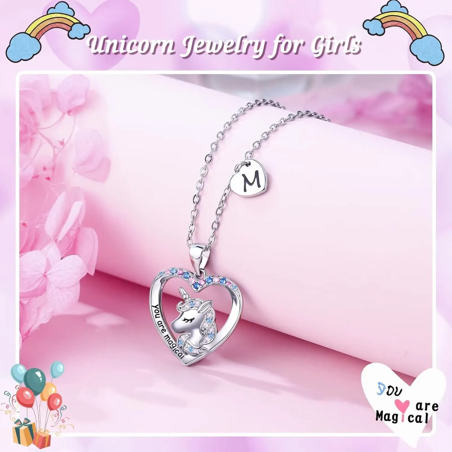 Hidepoo Unicorn Necklace for Girls Gifts - 14K White Gold Plated CZ Heart Pendant Unicorn Necklace Gifts Jewelry Letter Initial Unicorn Necklaces Unicorns Gifts Birthday Gifts for Girls Teen Girls