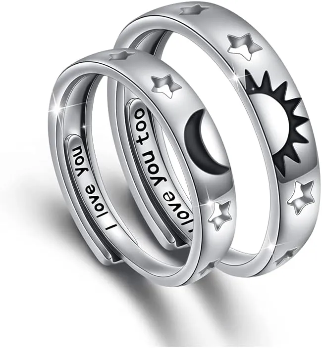 His and Hers Couple Ring Promise Ring S925 Sterling Silver Wedding Engagement Bands for Women Men Lovers Matching Pair Rings Jewelry Gifts Adjustable Size