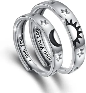 His and Hers Couple Ring Promise Ring S925 Sterling Silver Wedding Engagement Bands for Women Men Lovers Matching Pair Rings Jewelry Gifts Adjustable Size