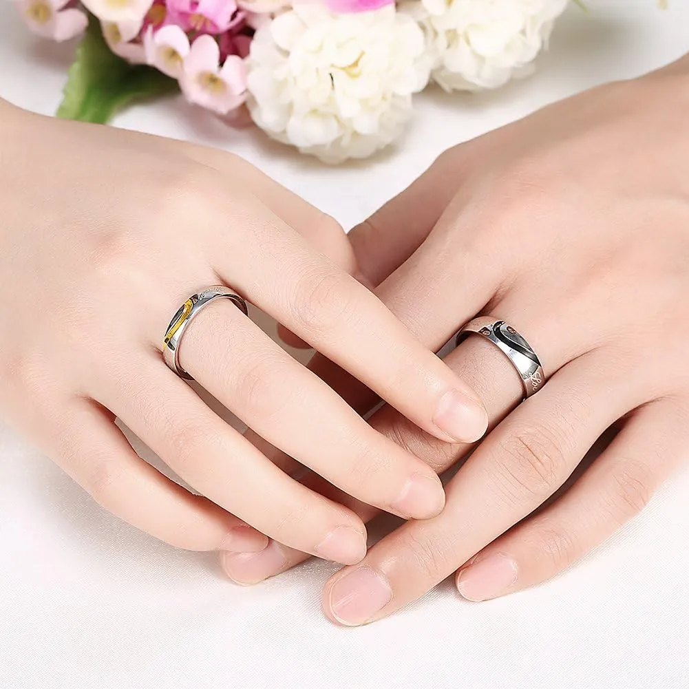 His or Hers Matching Set Engraved with "Real Love" Titanium Steel Couple Wedding Band Ring