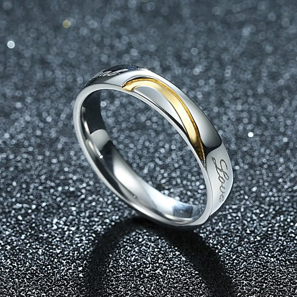 His or Hers Matching Set Engraved with "Real Love" Titanium Steel Couple Wedding Band Ring