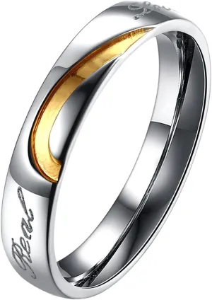 His or Hers Matching Set Engraved with "Real Love" Titanium Steel Couple Wedding Band Ring