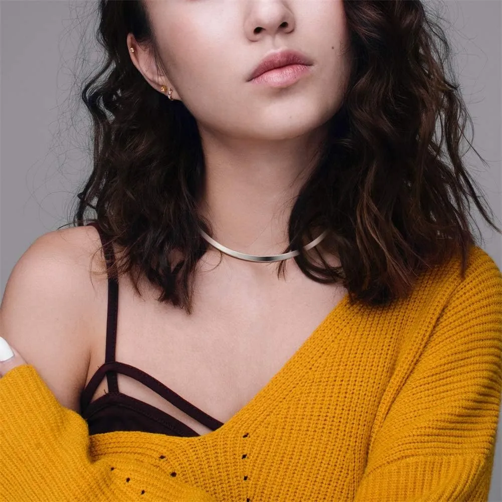 HooAMI Stainless Steel Silver Choker Necklace for Women