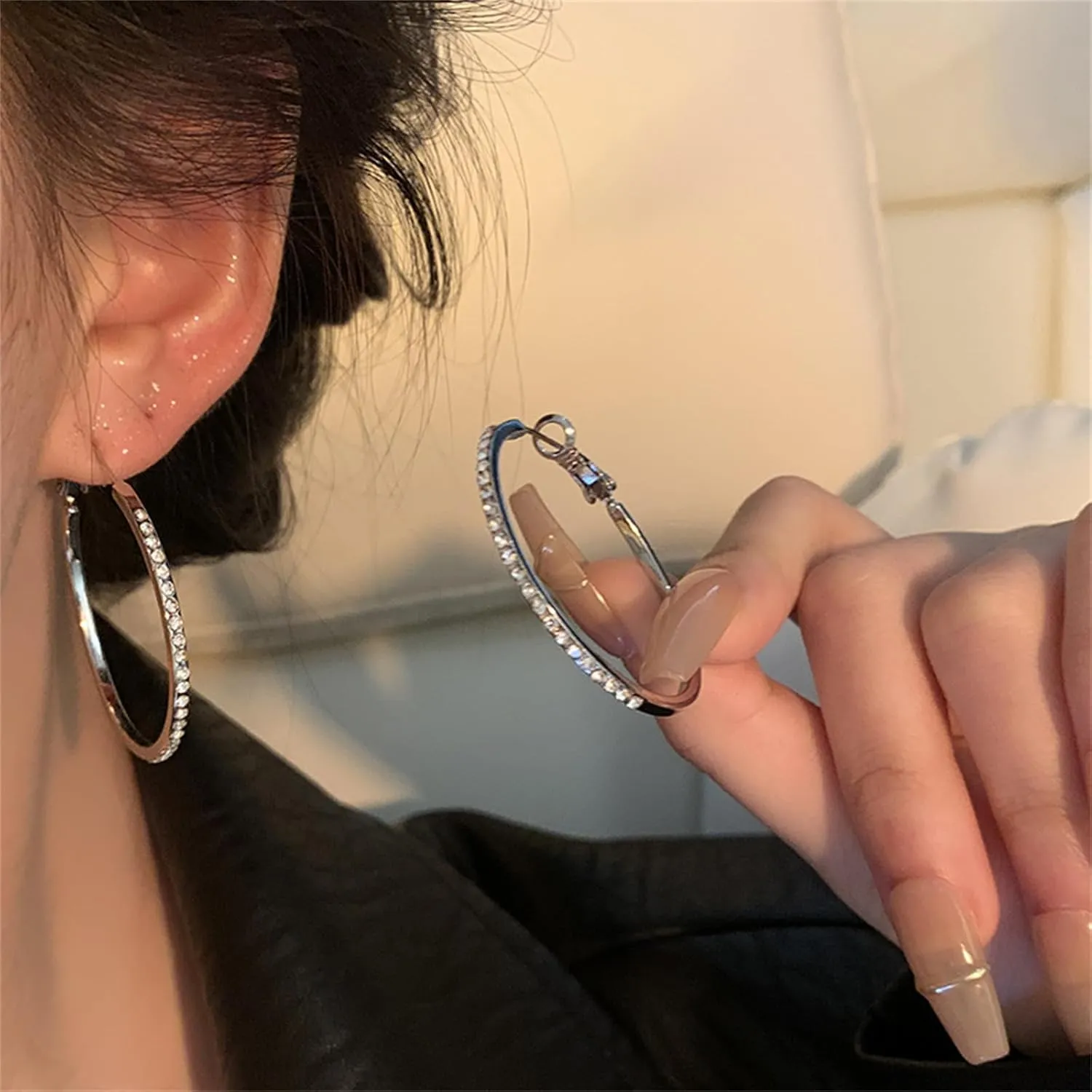 Hoop Earring Sterling Silver 40mm Plated Gold/Silver Trendy Earrings for Women 2024 Lightweight Hypoallergenic Earrings