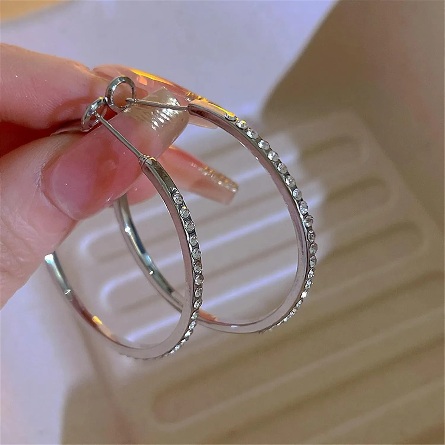 Hoop Earring Sterling Silver 40mm Plated Gold/Silver Trendy Earrings for Women 2024 Lightweight Hypoallergenic Earrings
