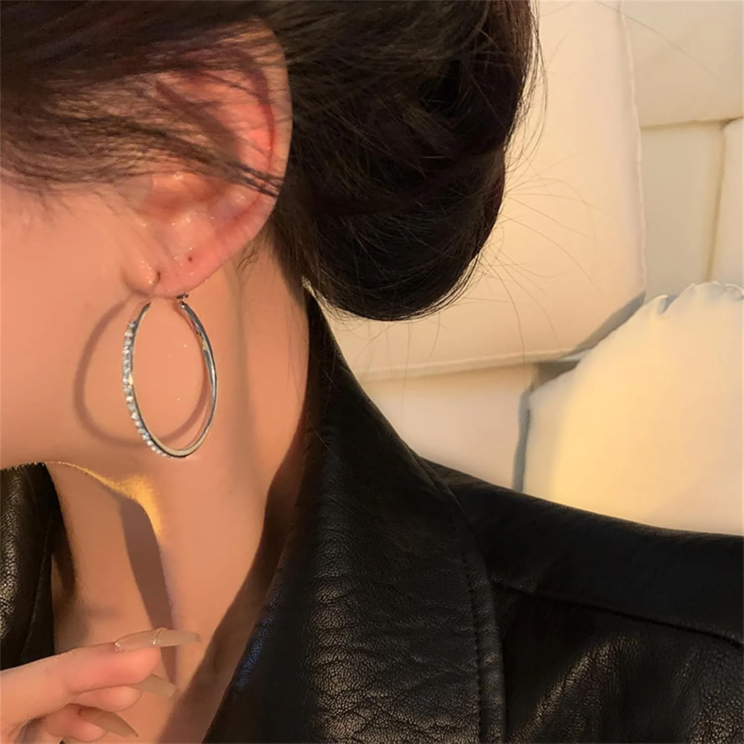 Hoop Earring Sterling Silver 40mm Plated Gold/Silver Trendy Earrings for Women 2024 Lightweight Hypoallergenic Earrings